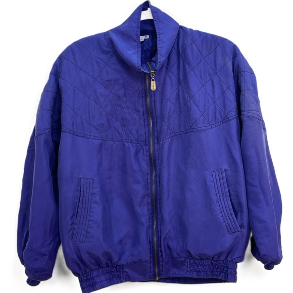 Fuda International Jackets & Blazers - Vintage Fuda International Blue Silk Quilted Bomber Track Jacket
